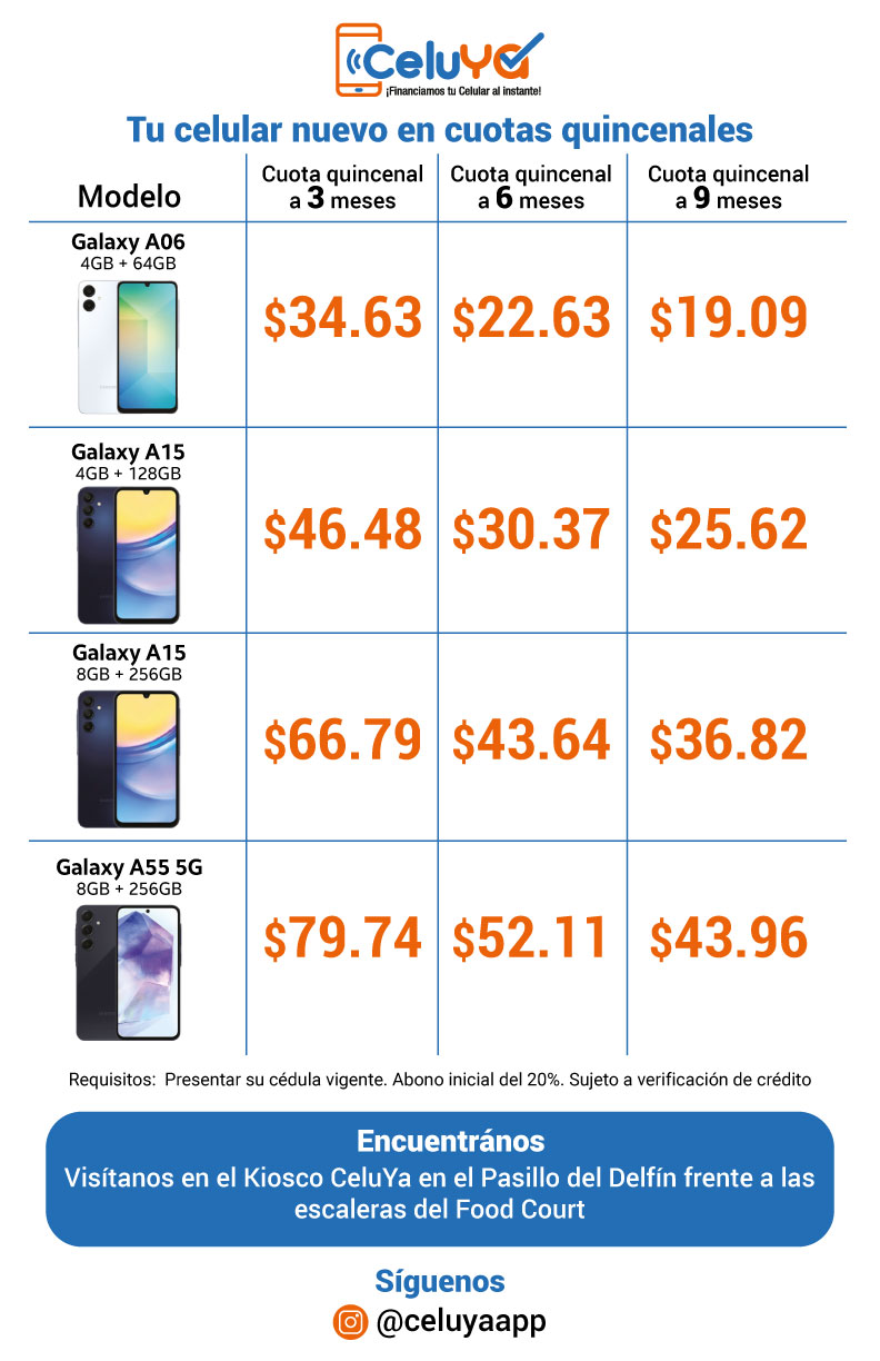 Tu celular nuevo en quotas quincenales